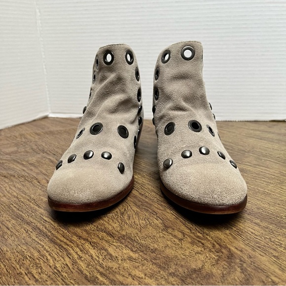 Sam Edelman Pedra Suede Booties Gray Cream Taupe Ankle Boots Size 6 - Picture 6 of 15